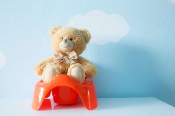 A Stuffed Bear Sitting On Top Of A Potty Trainer Toilet