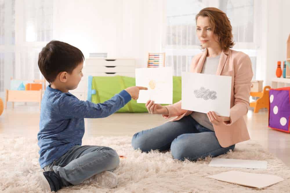 Woman Therapist Showing Boy Pictures