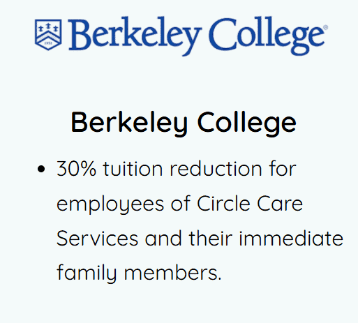 30% tuition discount at Berkely College for Circle Care employees