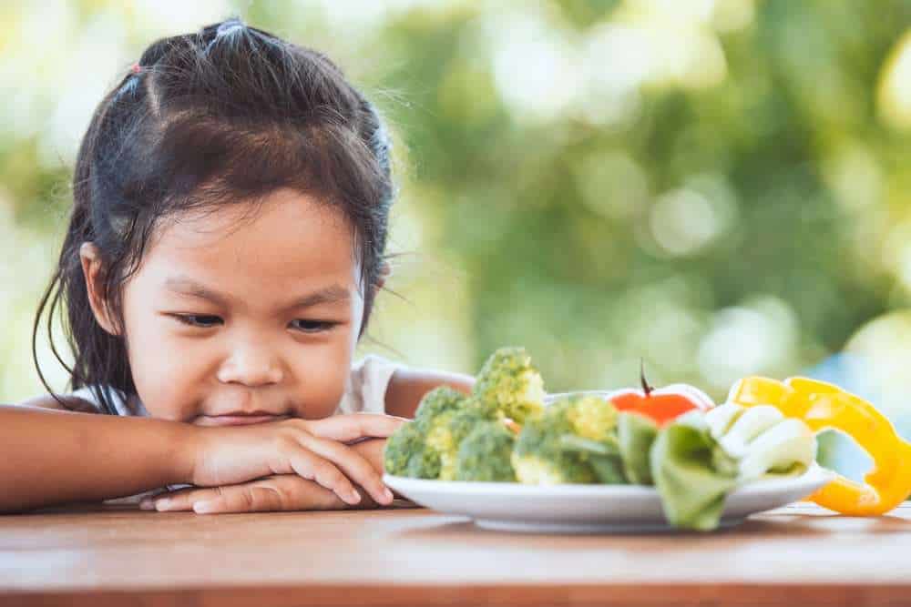 Child With Autism Glaring At A Plate Of Vegetables
