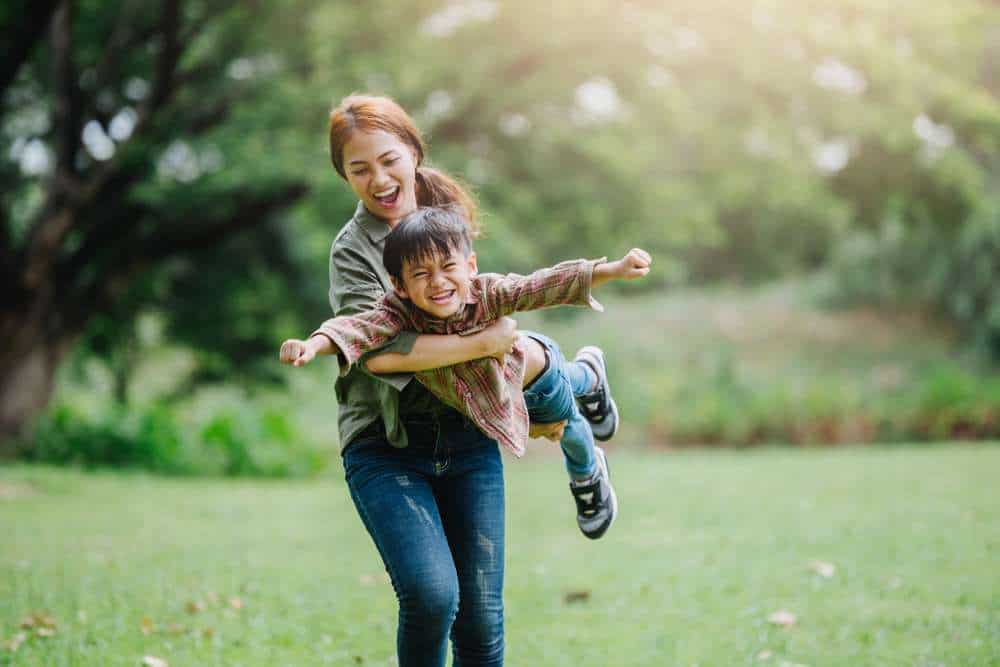 Mother and Son playing outside