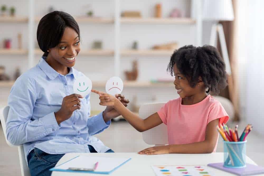 BCBA Therapist Performing Emotion Activity With Child With Autism